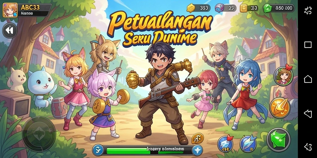 Tampilan gameplay seru dalam dunia anime yang dinamis.