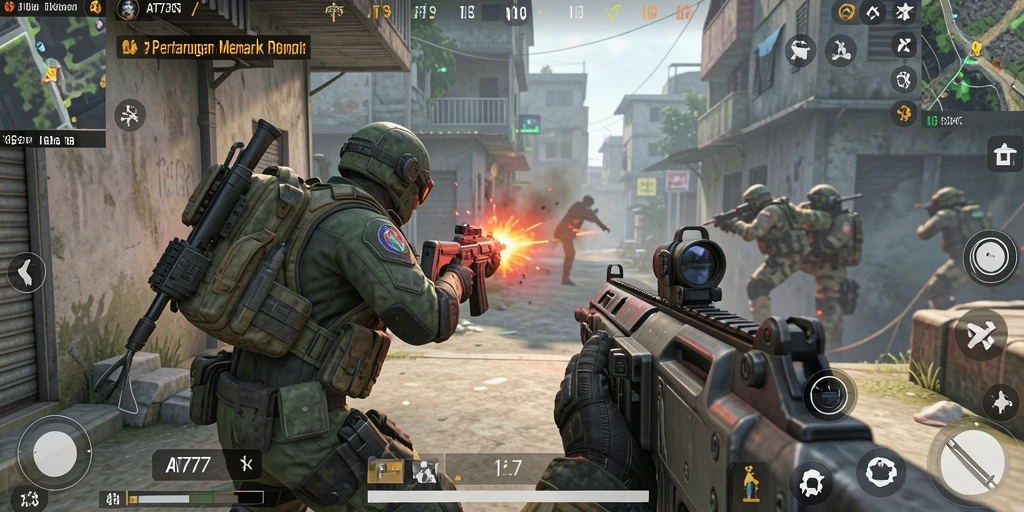Tampilan aksi seru dalam game FPS AT777 dengan grafis menawan.