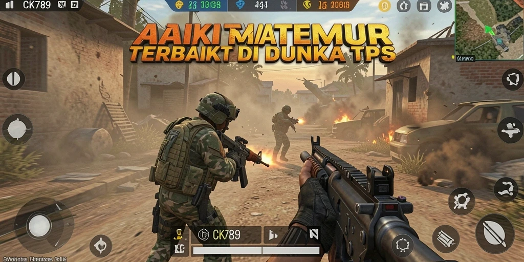 Screenshot gameplay CK789 dengan aksi menegangkan di medan perang TPS.