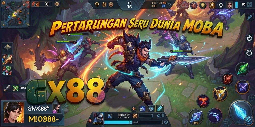 Screenshot gameplay GX88 yang menampilkan aksi seru di arena MOBA.