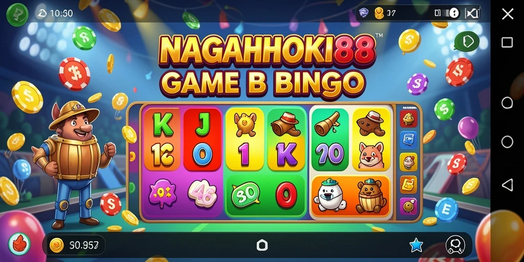 Screenshot NAGAHOKI88 menunjukkan gameplay Bingo yang seru dan penuh warna.