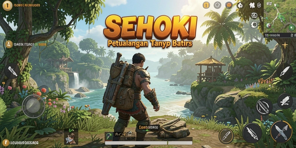 Screenshot gameplay SEHOKI menampilkan petualangan di dunia terbuka yang luas.