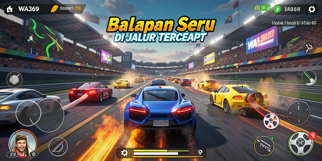 Tangkapan layar gameplay WA369 yang menunjukkan aksi balap mendebarkan.